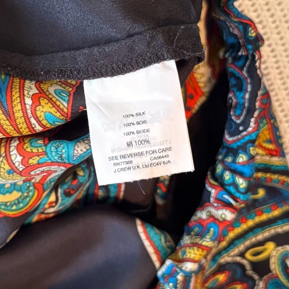J. CREW 100% Silk Pull-On Pants Black Gold Blue Red Paisley w Pockets
